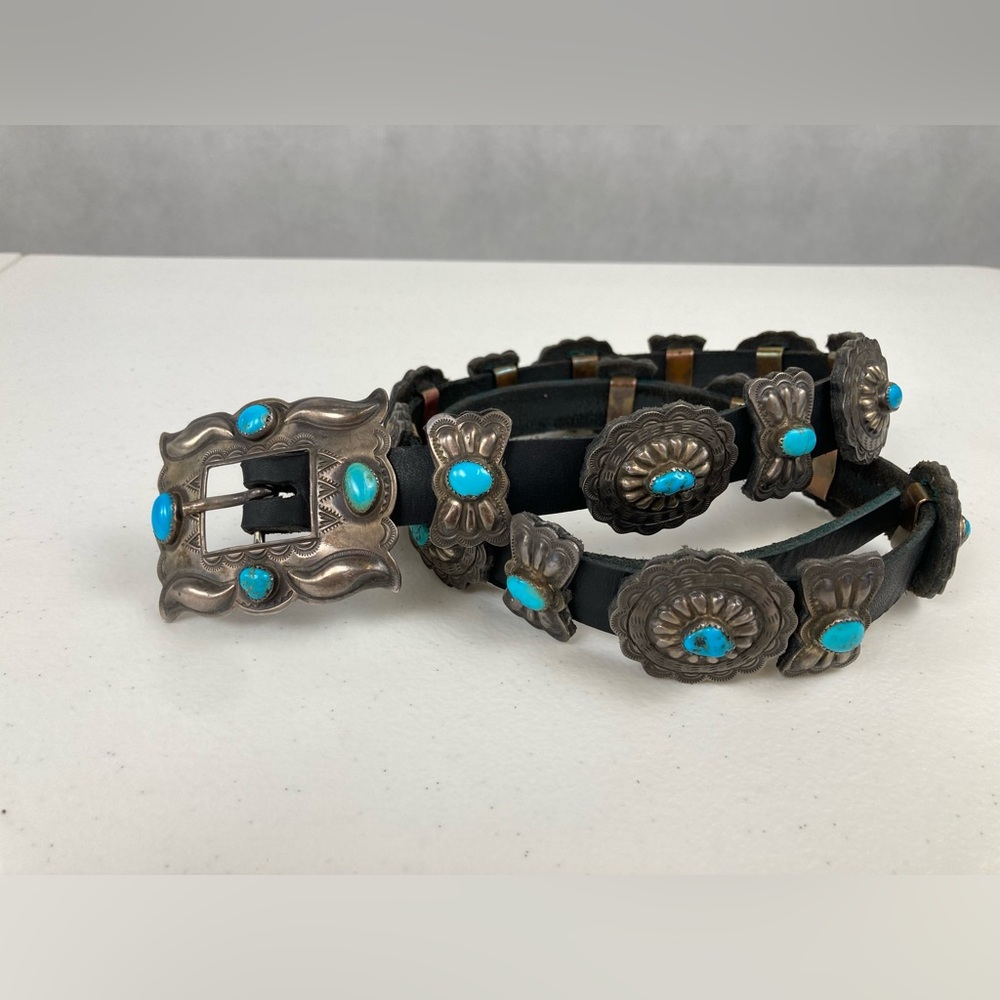 Vintage Sterling Silver and Turquoise Concho Belt Navajo